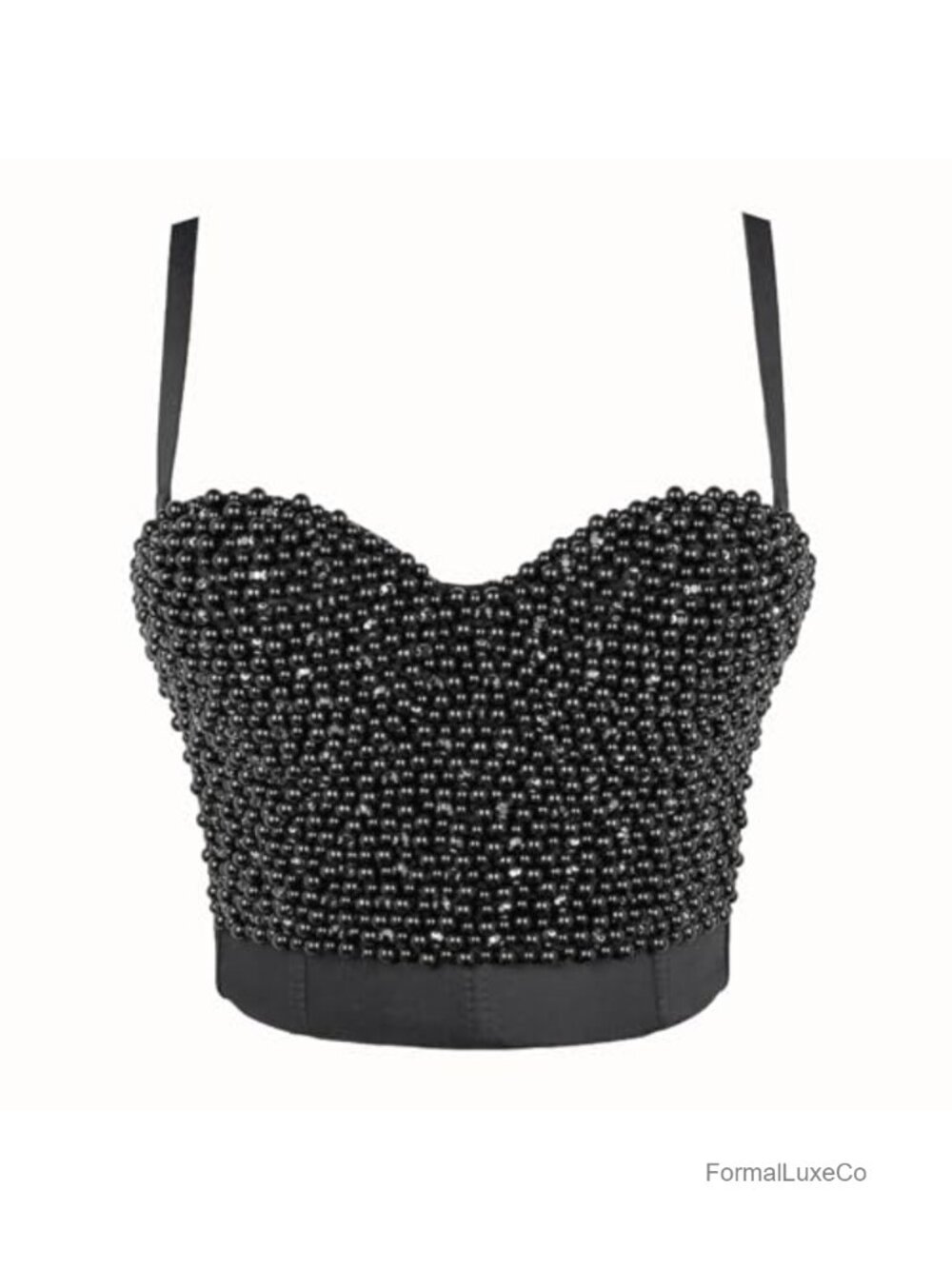 Pearls Beaded Rhinestone Bustier Crop Top Push Up Corset Bra Vest